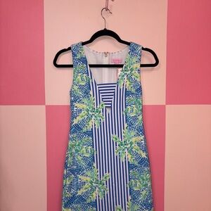 Lilly Pulitzer Blue, White & Green Palm-Print Sleeveless Shift Dress